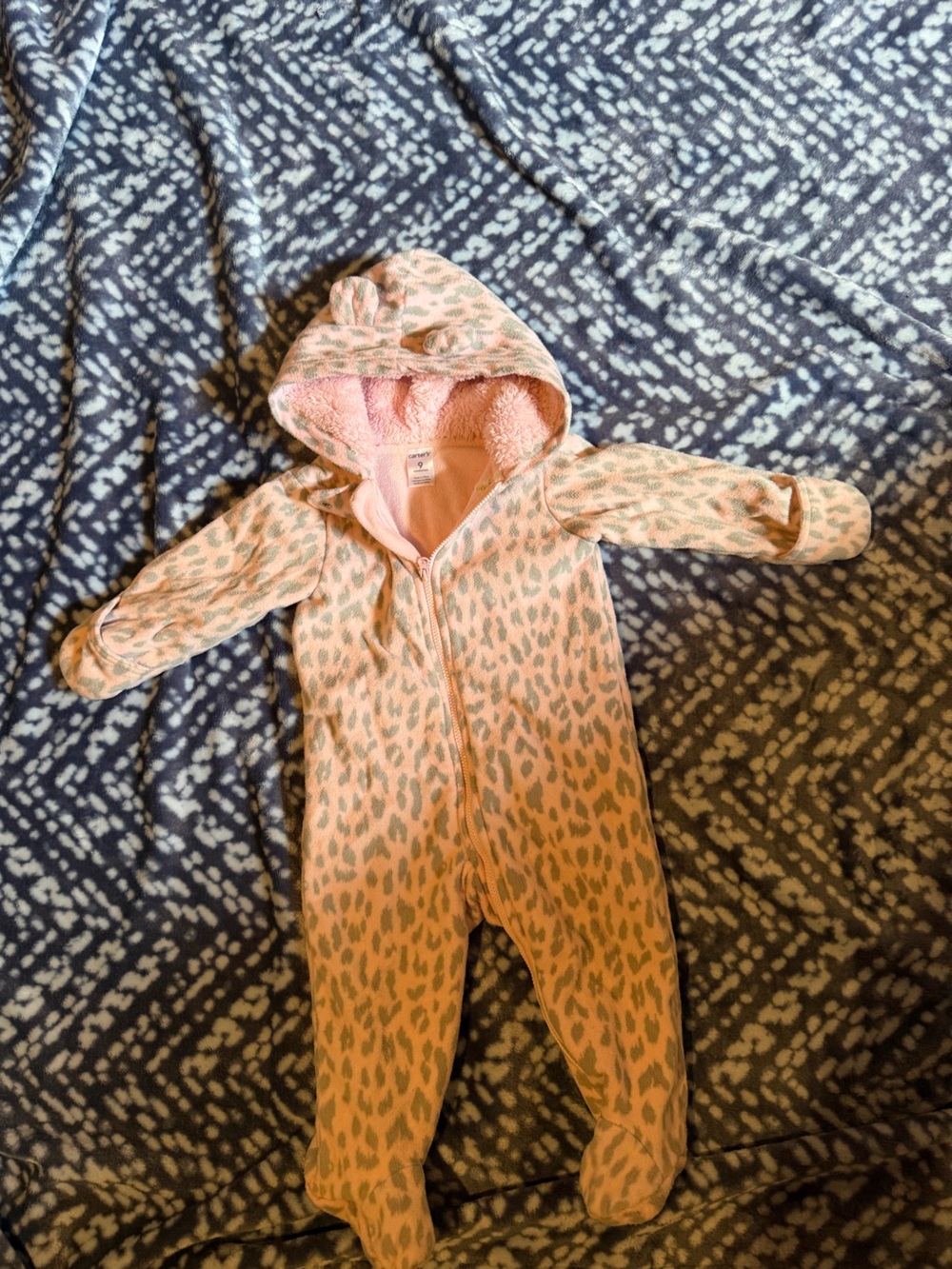 Pink Leopard-Print Hooded Baby One-Piece Snowsuit